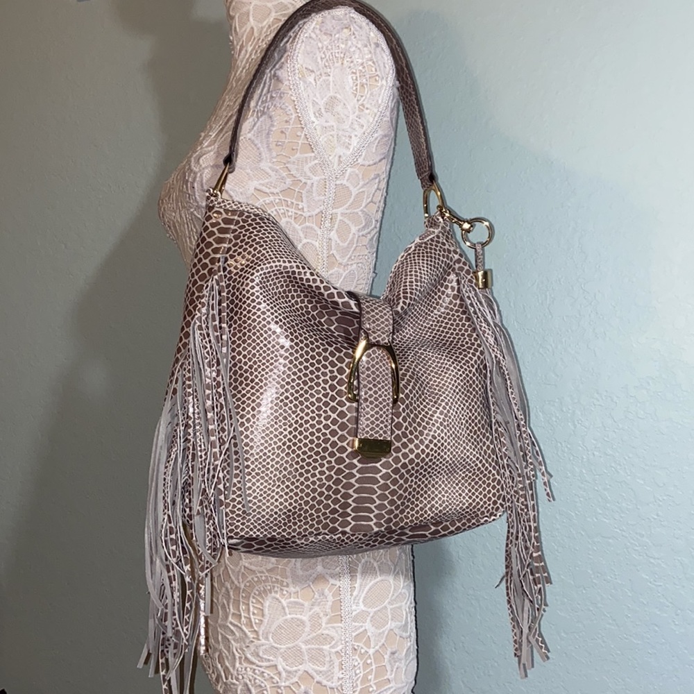 Nwot G.I.L.I.  100% Leather Large  hobo Snakeskin Fringe Bag - Picture 5 of 16